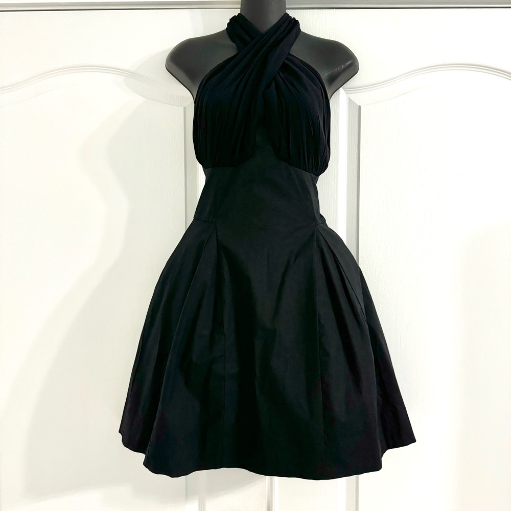 Anthropologie Glam Coquette Halter Fit & Flare Mini Dress NWT Medium Black LBD - Picture 5 of 9
